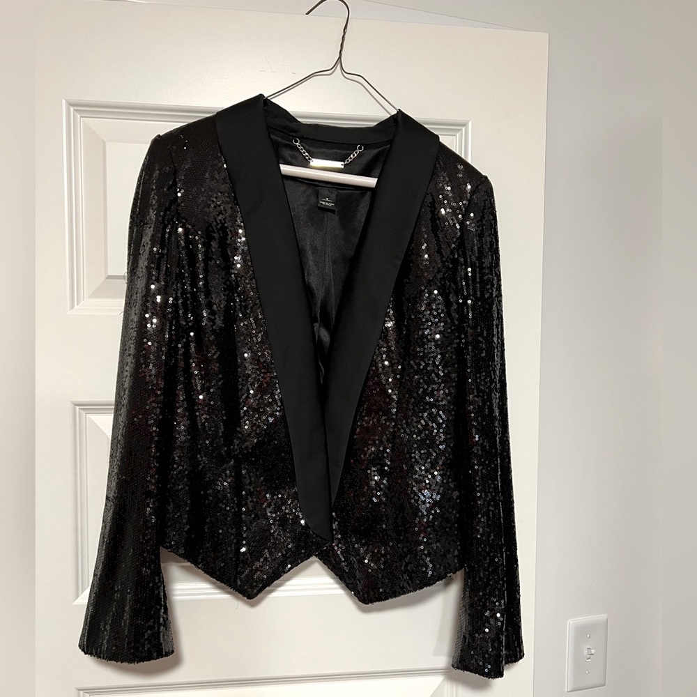 Black Sequin Tuxedo Style Blazer